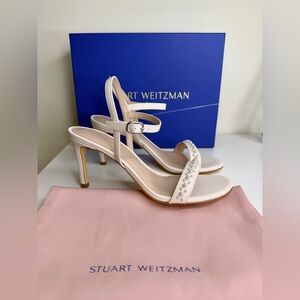 NEW Stuart Weitzman 9.5 Dancer Demipearl Heel Sandal Calf Leather White Wedding